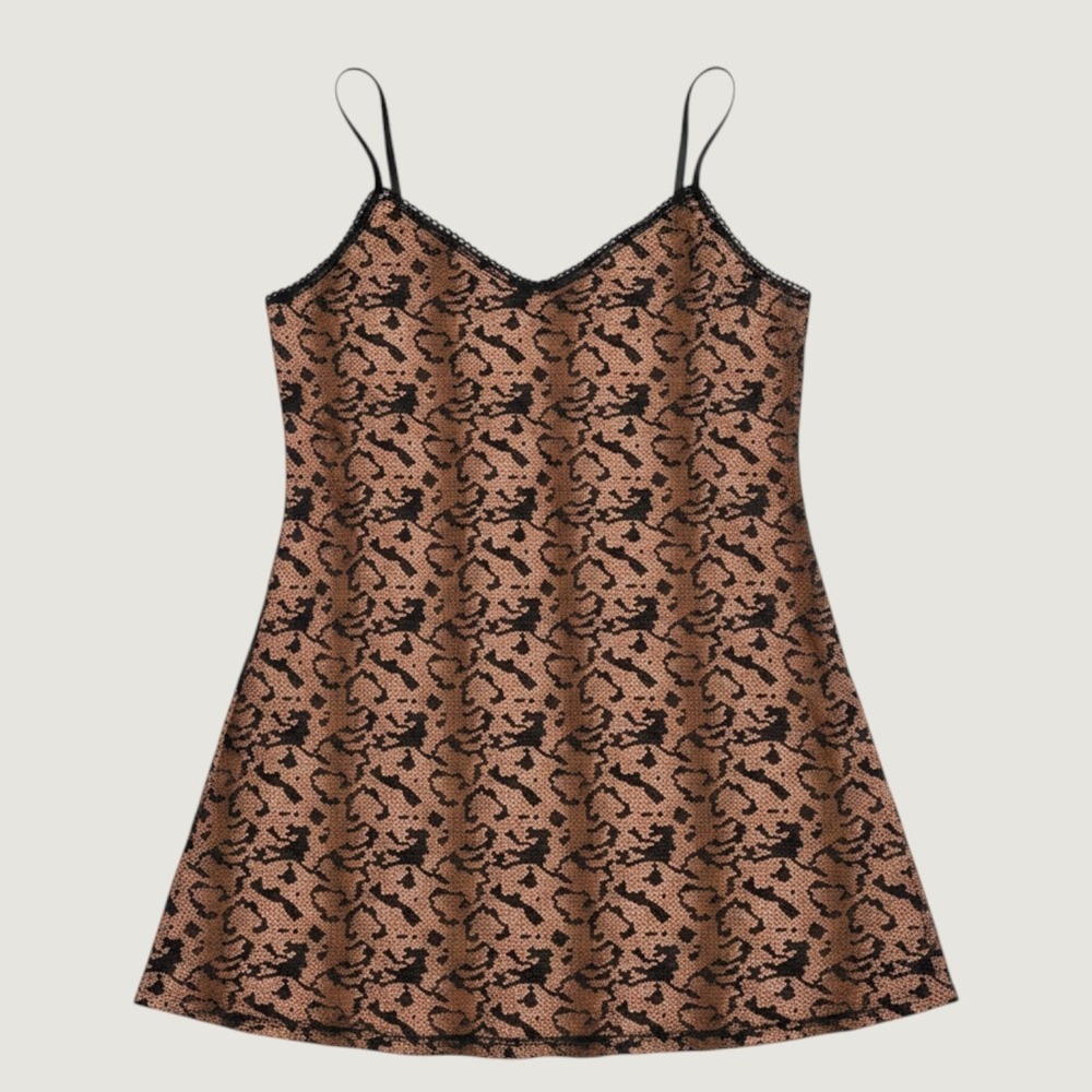 184 | Cinema Etoile Lace Print Chemise Nightgown Tan Black Women 1X